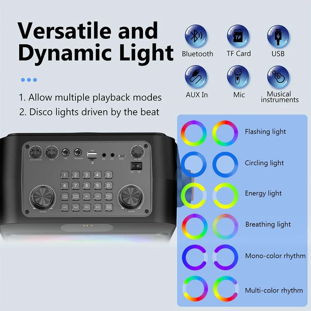JYX φορητό ηχείο T19-T με 2x μικρόφωνα, 18W, 3000mah, LED, μαύρο - Image 2