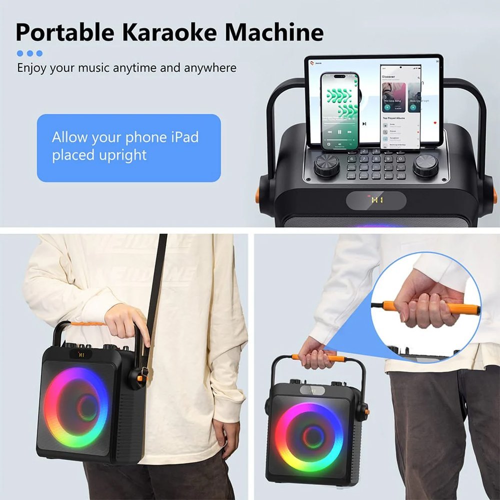 JYX φορητό ηχείο T19-T με 2x μικρόφωνα, 18W, 3000mah, LED, μαύρο - Image 3