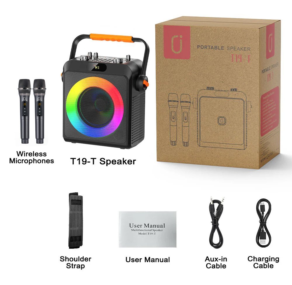 JYX φορητό ηχείο T19-T με 2x μικρόφωνα, 18W, 3000mah, LED, μαύρο - Image 9