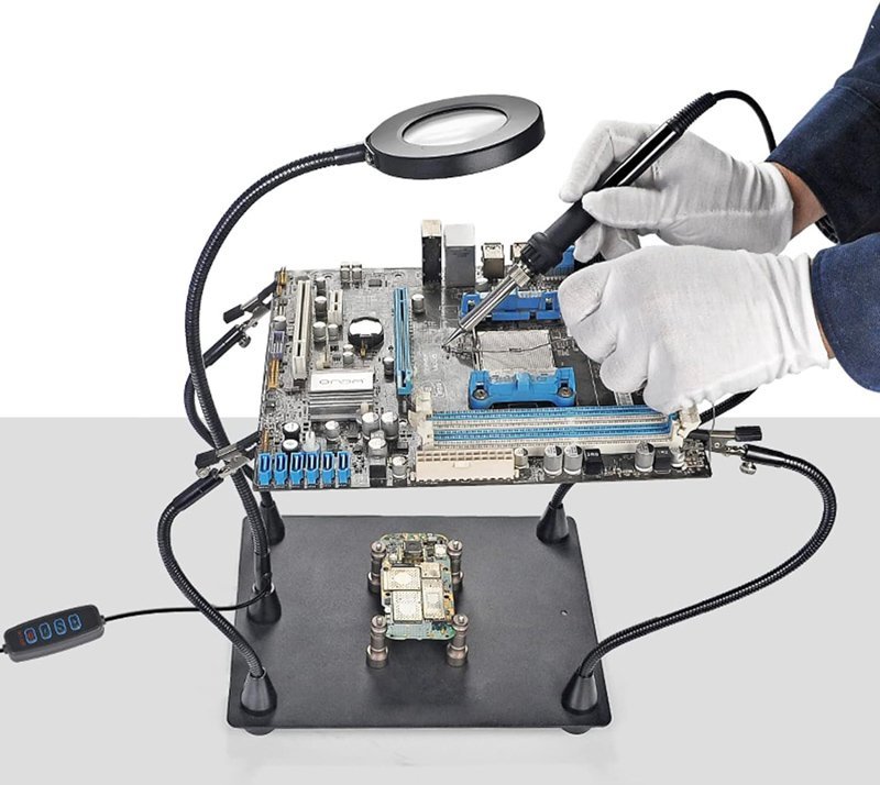 KAISI βάση πλακέτας PCB TE-808 με μεγεθυντικό φακό & βραχίονες, μαύρη - Image 2