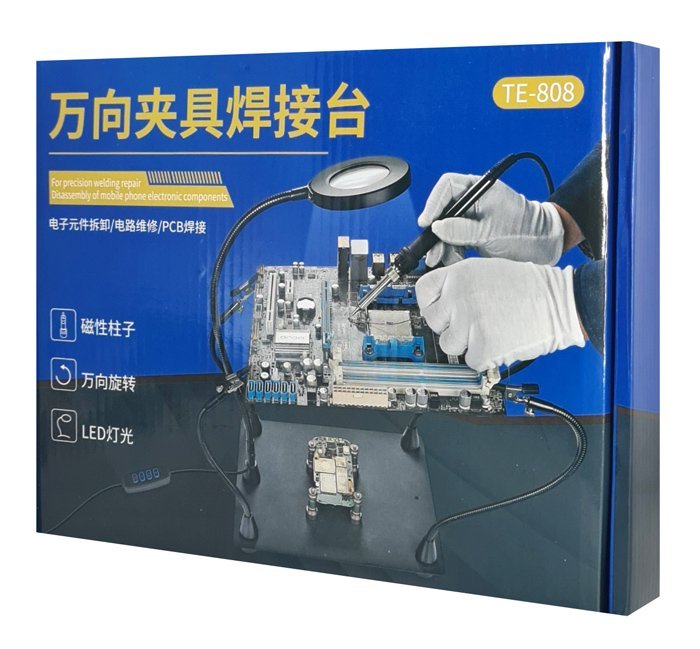 KAISI βάση πλακέτας PCB TE-808 με μεγεθυντικό φακό & βραχίονες, μαύρη - Image 6