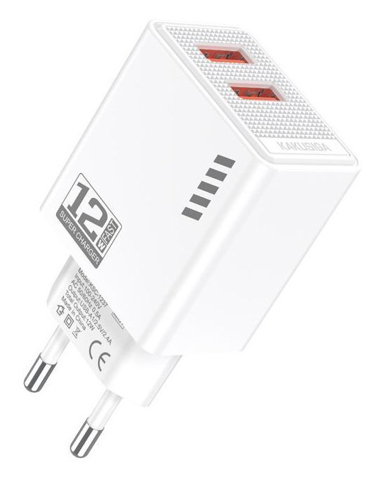 KAKUSIGA φορτιστής τοίχου KSC-1237, 2x USB, 12W, λευκός