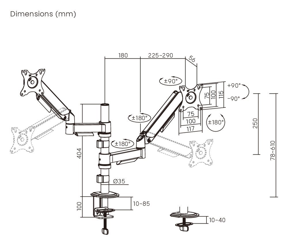 BRATECK βάση γραφείου για 2x οθόνες LDT97-C024PE, 17-32", έως 9kg - Image 6