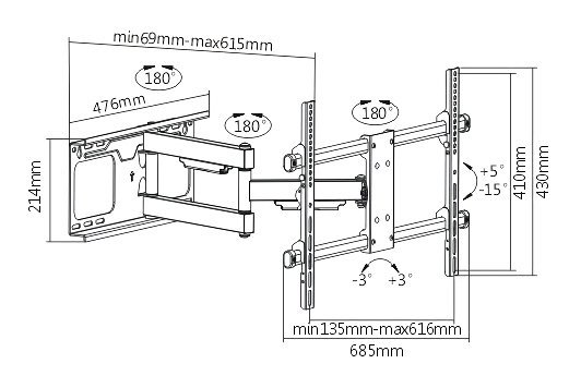 epitoichia vasi tileorasis, 37-70", 60kg, heavy duty, full motion Epitoichios/a