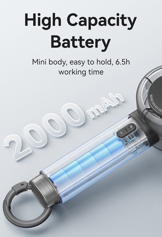 USAMS φορητός ανεμιστήρας LU01 με 5 ταχύτητες, 2000mAh, μαύρος - Image 7