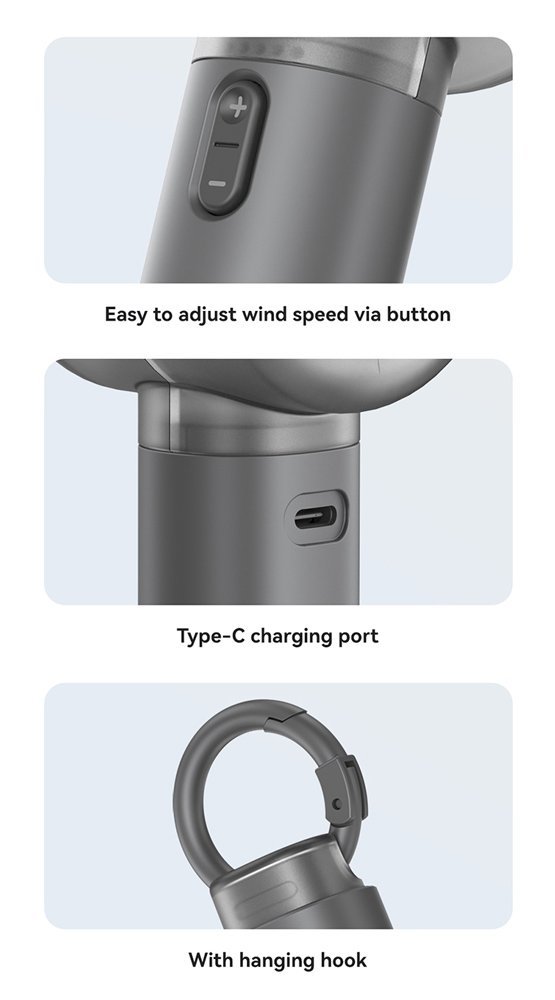 USAMS φορητός ανεμιστήρας LU01 με 5 ταχύτητες, 2000mAh, μαύρος - Image 10