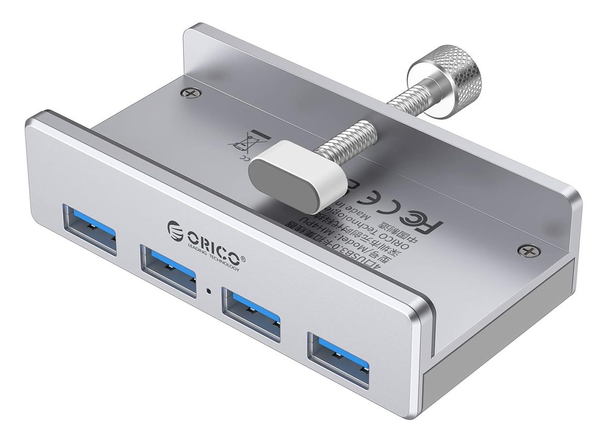 ORICO USB hub MH4PU-P με σφιγκτήρα, 4x θυρών, 5Gbps, USB σύνδεση, ασημί