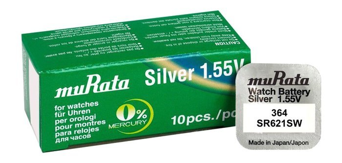 MURATA μπαταρία Silver Oxide για ρολόγια SR621SW, 1.55V, No 364, 10τμχ
