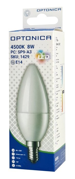 OPTONICA LED λάμπα candle C37 1429, 8W, 4500K, 710lm, E14 - Image 3