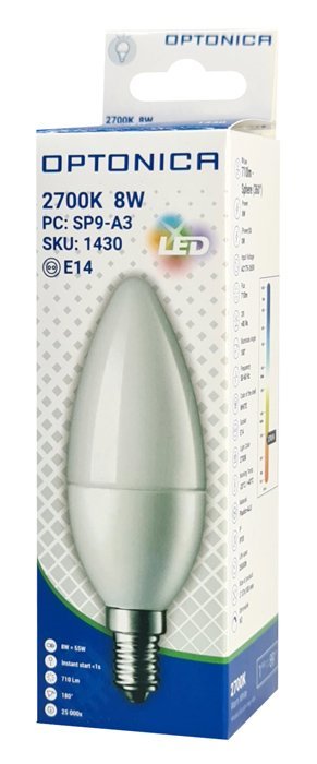 OPTONICA LED λάμπα candle C37 1430, 8W, 2700K, 710lm, E14 - Image 3