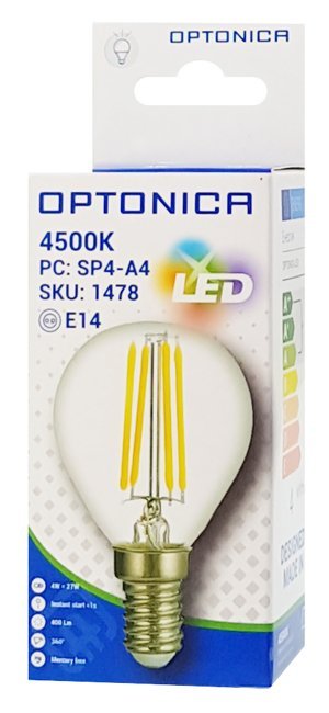 OPTONICA LED λάμπα G45 Filament 1478, 4W, 4500K, E14, 400lm - Image 2