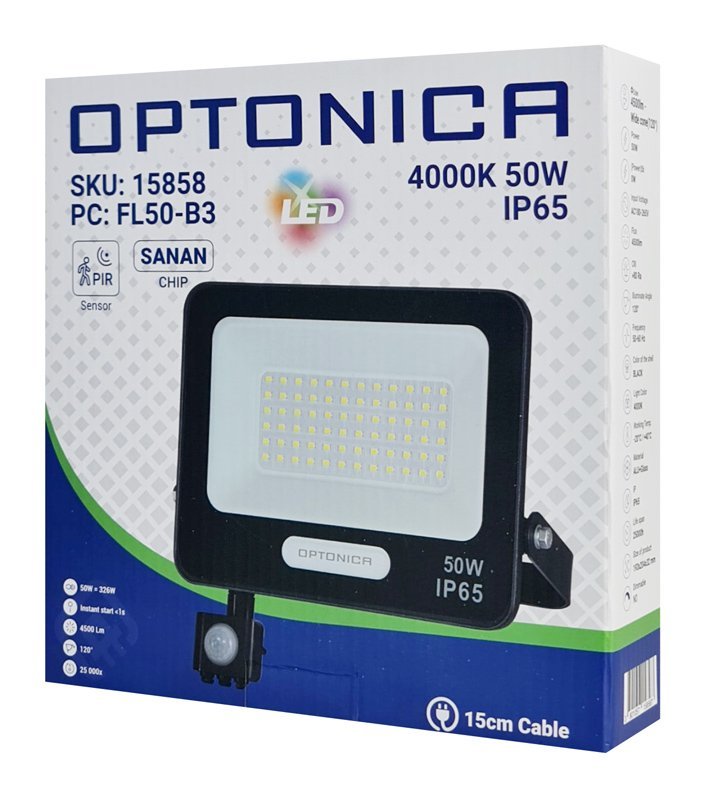 OPTONICA LED προβολέας 15858 με αισθητήρα κίνησης, 50W, 4000K, IP65 - Image 3