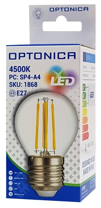 OPTONICA LED λάμπα G45 Filament 1868, 4W, 4500K, E27, 400lm - Image 2