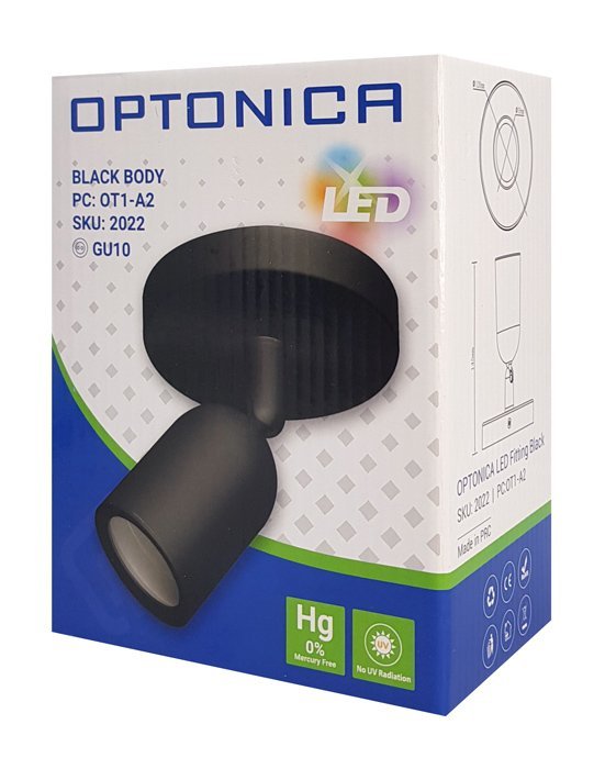 OPTONICA φωτιστικό spot 2022, για λάμπα GU10, πλαστικό, IP20, μαύρο - Image 2