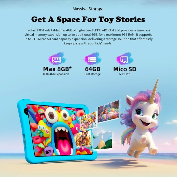 TECLAST tablet P85T Kids, 8" HD, 4/64GB, Android 14, 5000mAh, μπλε - Image 14
