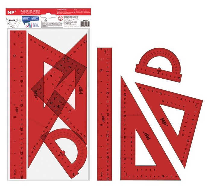 MP σετ χάρακες PA144C, διάφανο πλαστικό, 4τμχ, κόκκινο