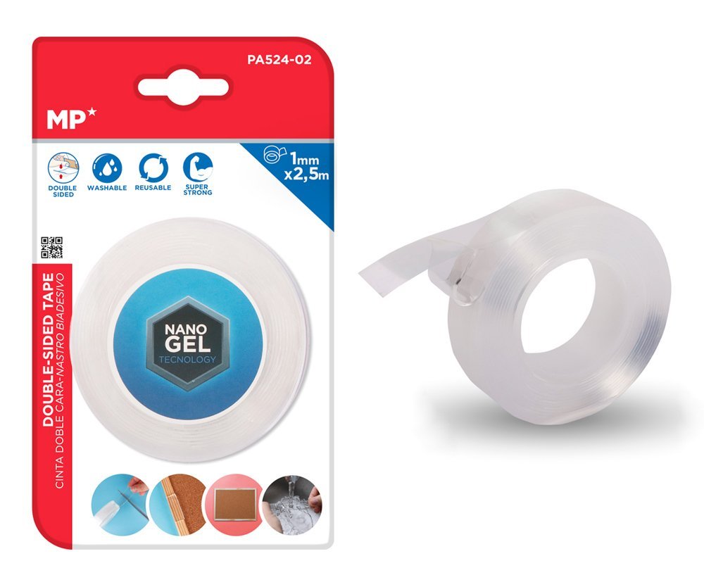 MP κολλητική ταινία διπλής όψεως, nano gel, 19mm x 2.5m, διάφανη