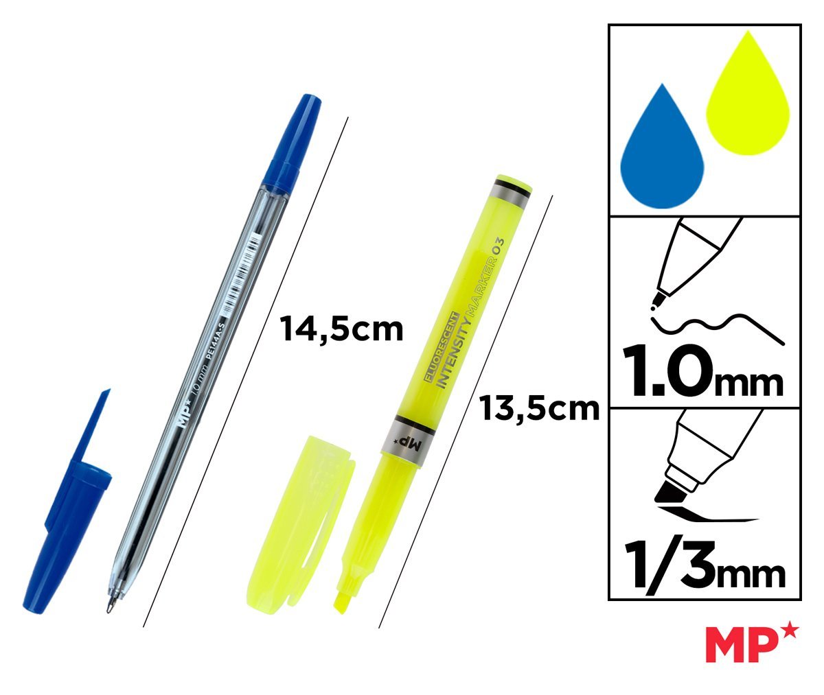 MP set stylo & markadoros ypogrammisis, mple & kitrino, 3tmch STYLΟ 2