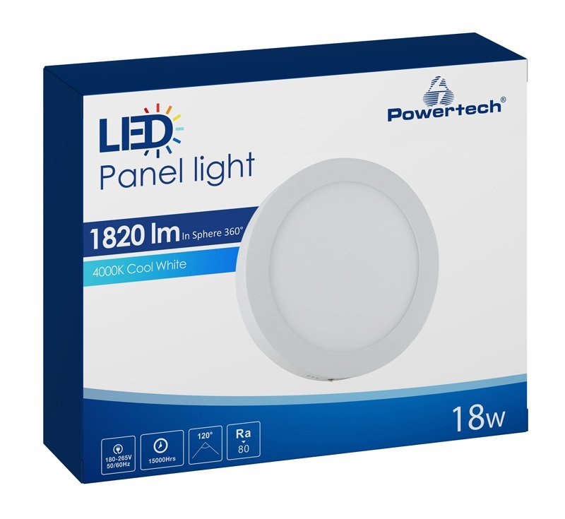 POWERTECH LED panel PAN-0002, 18W, Φ 22.5cm, 4000K, 1820lm, λευκό - Image 3