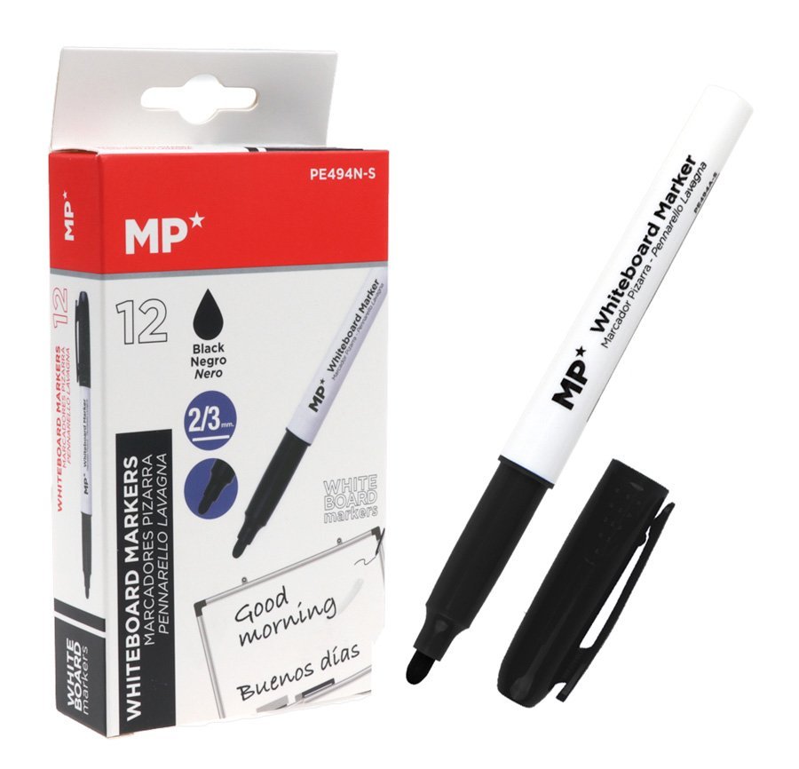 MP Μαρκαδόρος ασπροπίνακα PE494N-S, πάχος μύτης 2-3mm, μαύρος, 12τμχ
