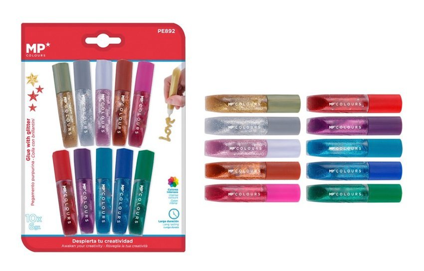 MP σετ χρωματιστές κόλλες με glitter PE892, 10τμχ