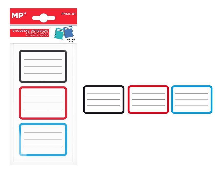 MP αυτοκόλλητες ετικέτες τετραδίων PN125-01, 65x45mm, 3 χρώματα, 24τμχ
