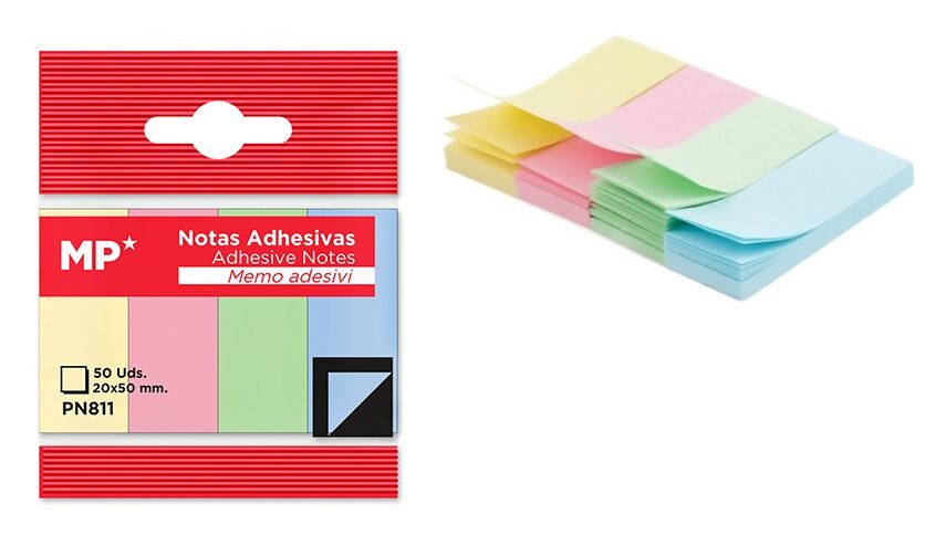 MP αυτοκόλλητοι σελιδοδείκτες PN811, 20x50mm, 200τμχ, χρωματιστοί