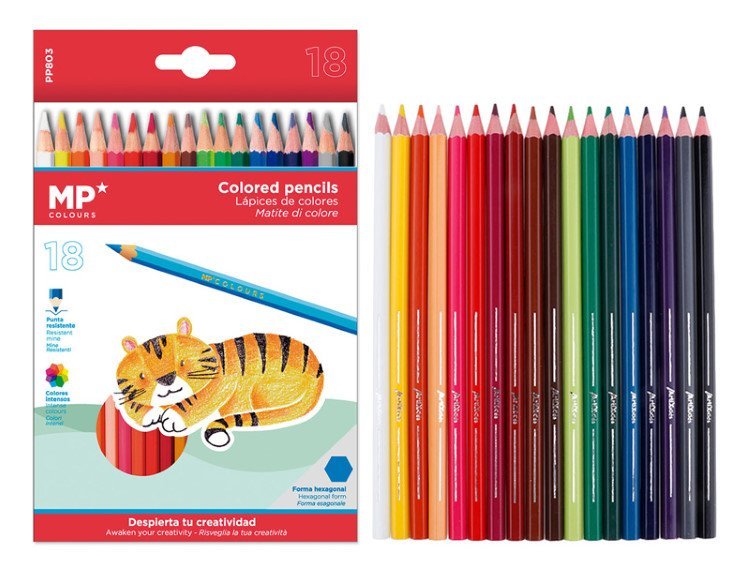 MP χρωματιστές ξυλομπογιές PP803, 18τμχ