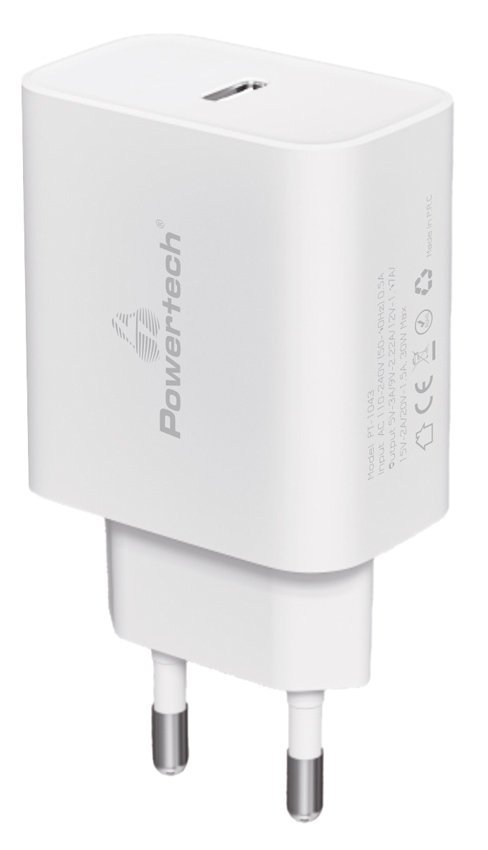 POWERTECH φορτιστής τοίχου PT-1043, USB-C, PD QC3.0, GaN, 30W, λευκός
