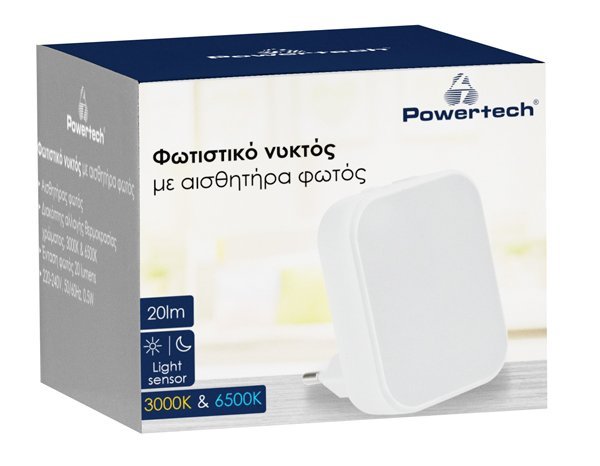 POWERTECH φωτιστικό νυκτός PT-1045 με αισθητήρα φωτός, 3000K/6500K, 20lm - Image 3