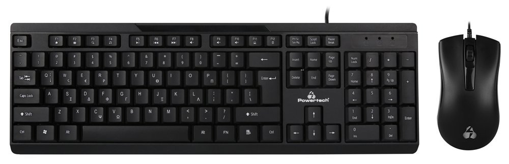 POWERTECH set ποντίκι & πληκτρολόγιο PT-1068, ενσύρματο, 1000DPI, μαύρο