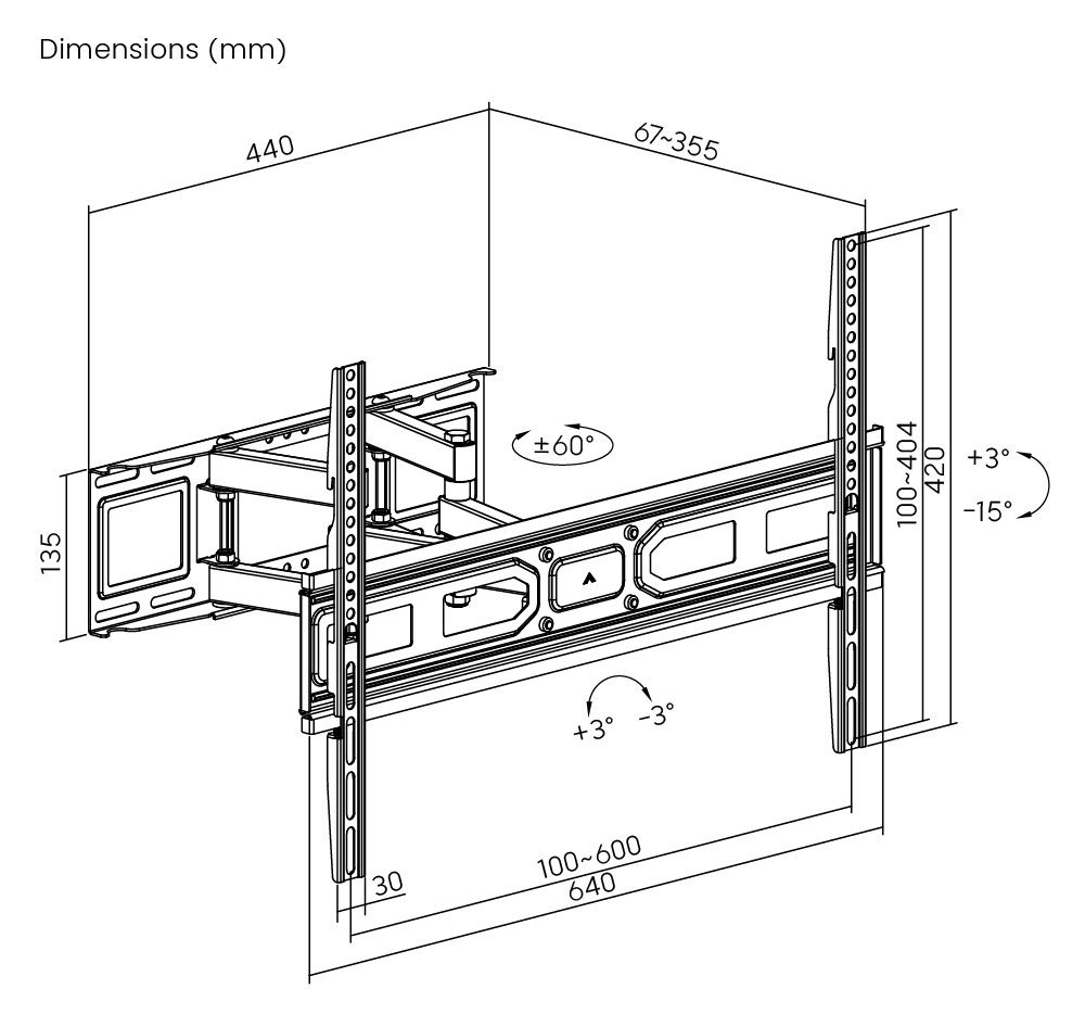 POWERTECH επιτοίχια βάση τηλεόρασης, 37-80", έως 40kg, full motion - Image 5