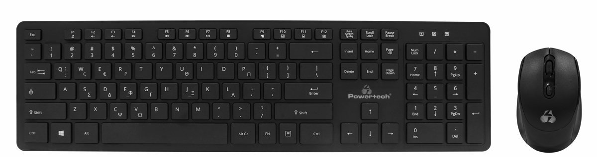 POWERTECH set ποντίκι & πληκτρολόγιο PT-1189, ασύρματο, 1600DPI, μαύρο