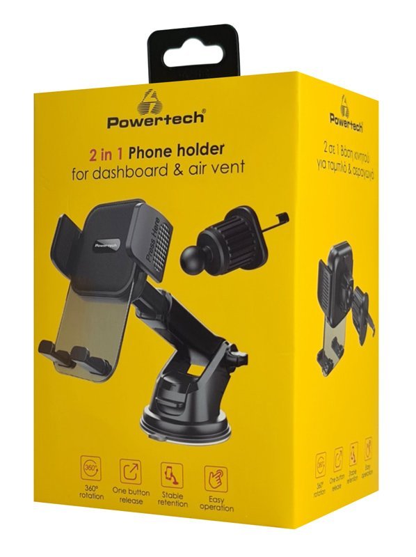 POWERTECH βάση smartphone αυτοκινήτου PT-1238, ταμπλό & αεραγωγών, μαύρη - Image 9