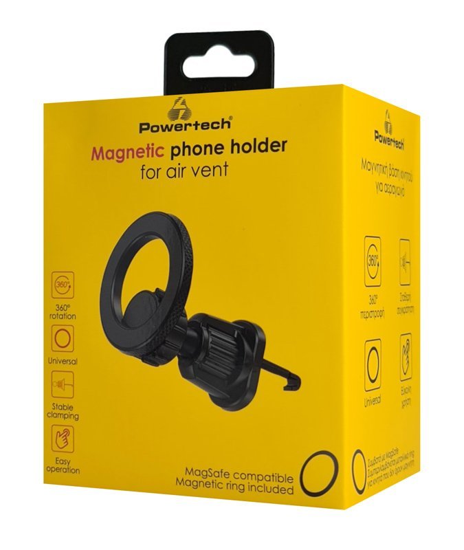 POWERTECH βάση smartphone αυτοκινήτου PT-1240, αεραγωγού, μαγνητική, μαύρη - Image 6