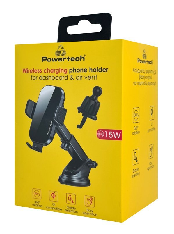 POWERTECH ασύρματος φορτιστής & βάση αυτοκινήτου PT-1271, 15W, μαύρος - Image 3