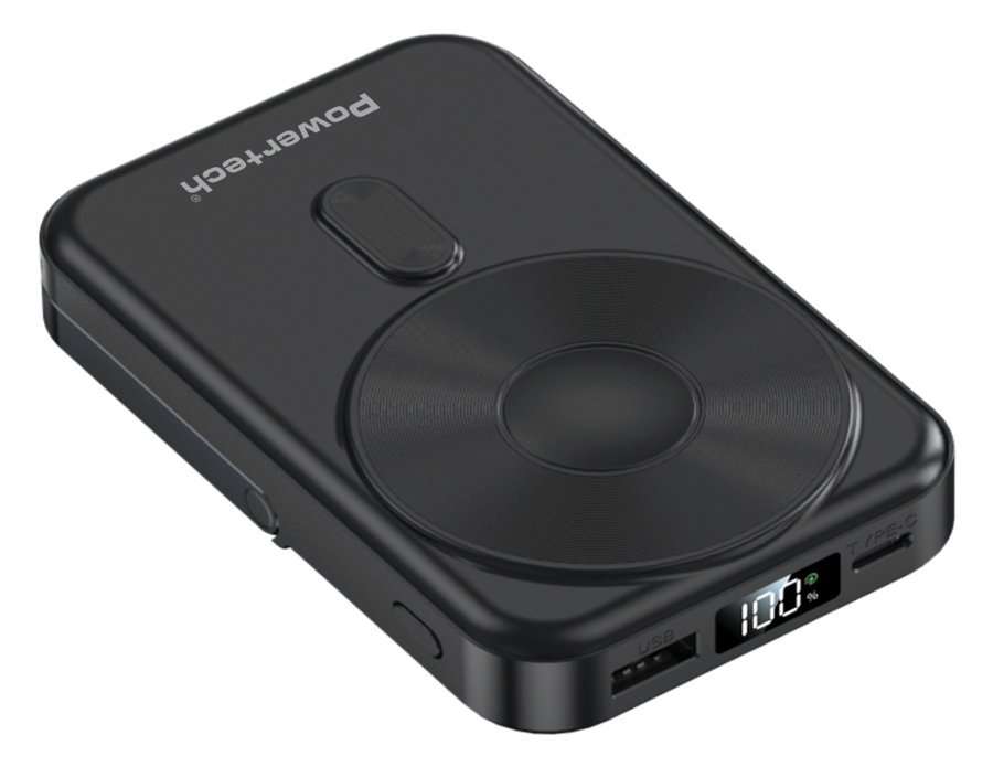 POWERTECH power bank με οθόνη PT-1416, 10000mah, magnetic wireless, 22.5W, μαύρο