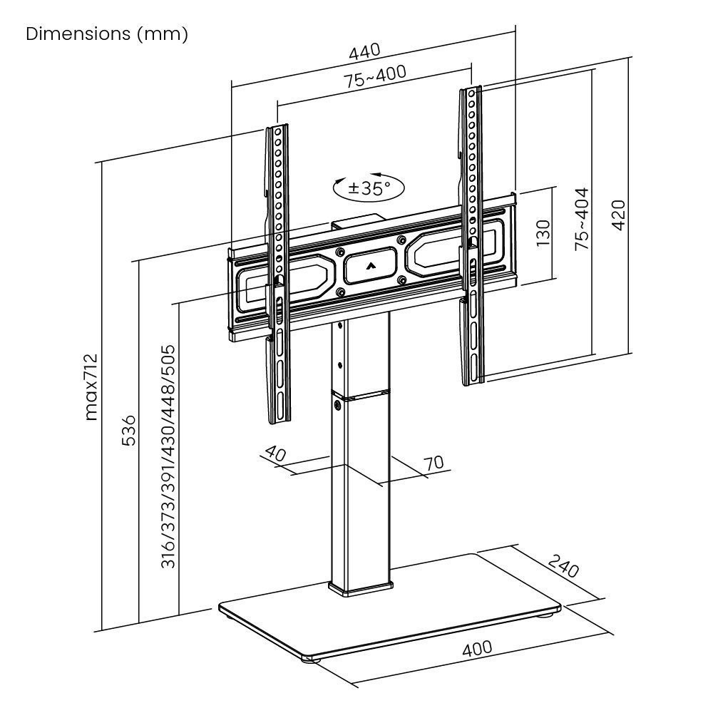 POWERTECH επιτραπέζια βάση τηλεόρασης PT-1445, 32-65", έως 40kg - Image 5