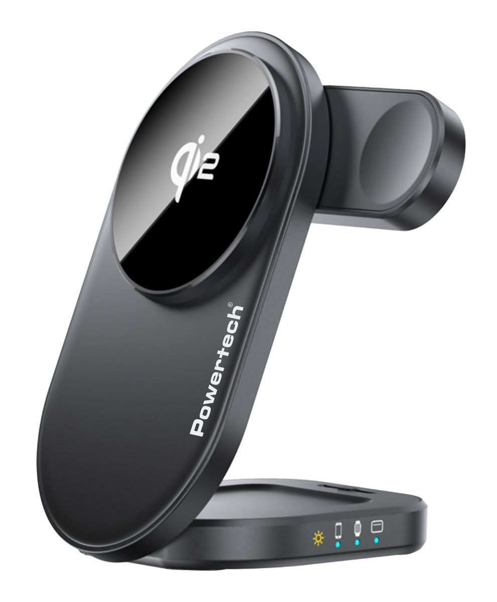 POWERTECH ασύρματος φορτιστής PT-1491, 3 σε 1, Qi2, 15W, μαύρος