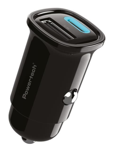POWERTECH φορτιστής αυτοκινήτου PT-1538, USB & USB-C, 30W, μαύρος