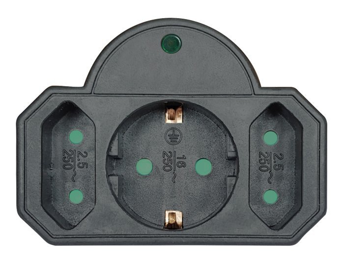 POWERTECH αντάπτορας ρεύματος PT-817 με προστασία υπέρτασης, 1x schuko, 2x euro, 16A, μαύρος