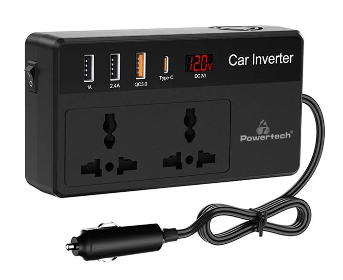 inverter aytokinitoy, 200W, 12V DC se 220V AC, me USB-C/3x USB Inverter 1