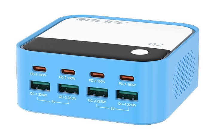 RELIFE σταθμός φόρτισης Q2, 4x USB-C & 4x USB, 120W, GaN, μπλε - Image 7