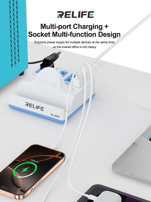 RELIFE σταθμός φόρτισης RL-309H, USB/3x USB-C/3x DC/wireless, 72W, λευκός - Image 2