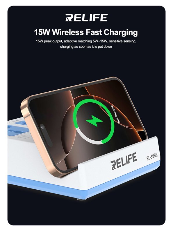 RELIFE σταθμός φόρτισης RL-309H, USB/3x USB-C/3x DC/wireless, 72W, λευκός - Image 3