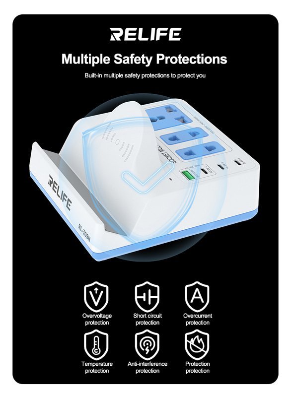 RELIFE σταθμός φόρτισης RL-309H, USB/3x USB-C/3x DC/wireless, 72W, λευκός - Image 5