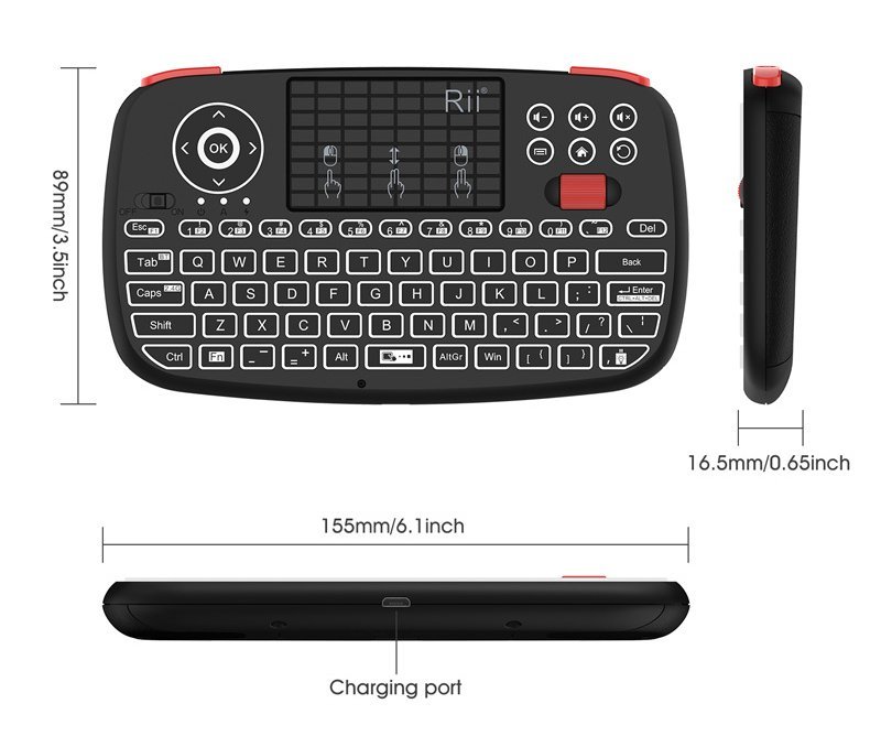 RIITEK ασύρματο mini πληκτρολόγιο i4, backlit, Bluetooth & 2.4GHz, μαύρο - Image 5