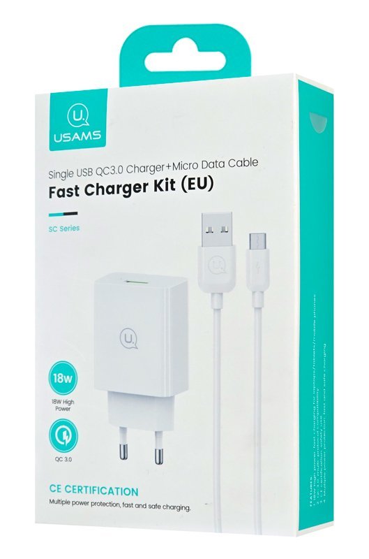 USAMS φορτιστής τοίχου με καλώδιο micro USB, USB, 18W, λευκός - Image 4