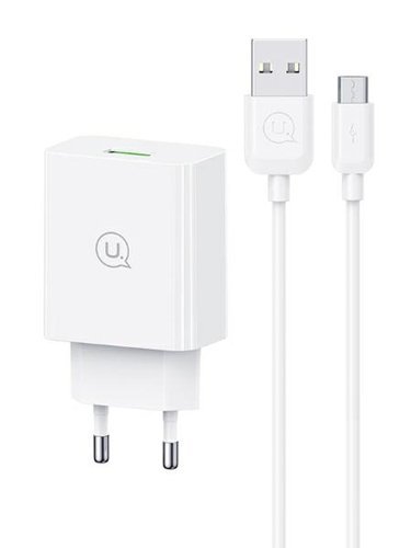 USAMS φορτιστής τοίχου SCXLTZ01 με καλώδιο micro USB, USB, 18W, λευκός