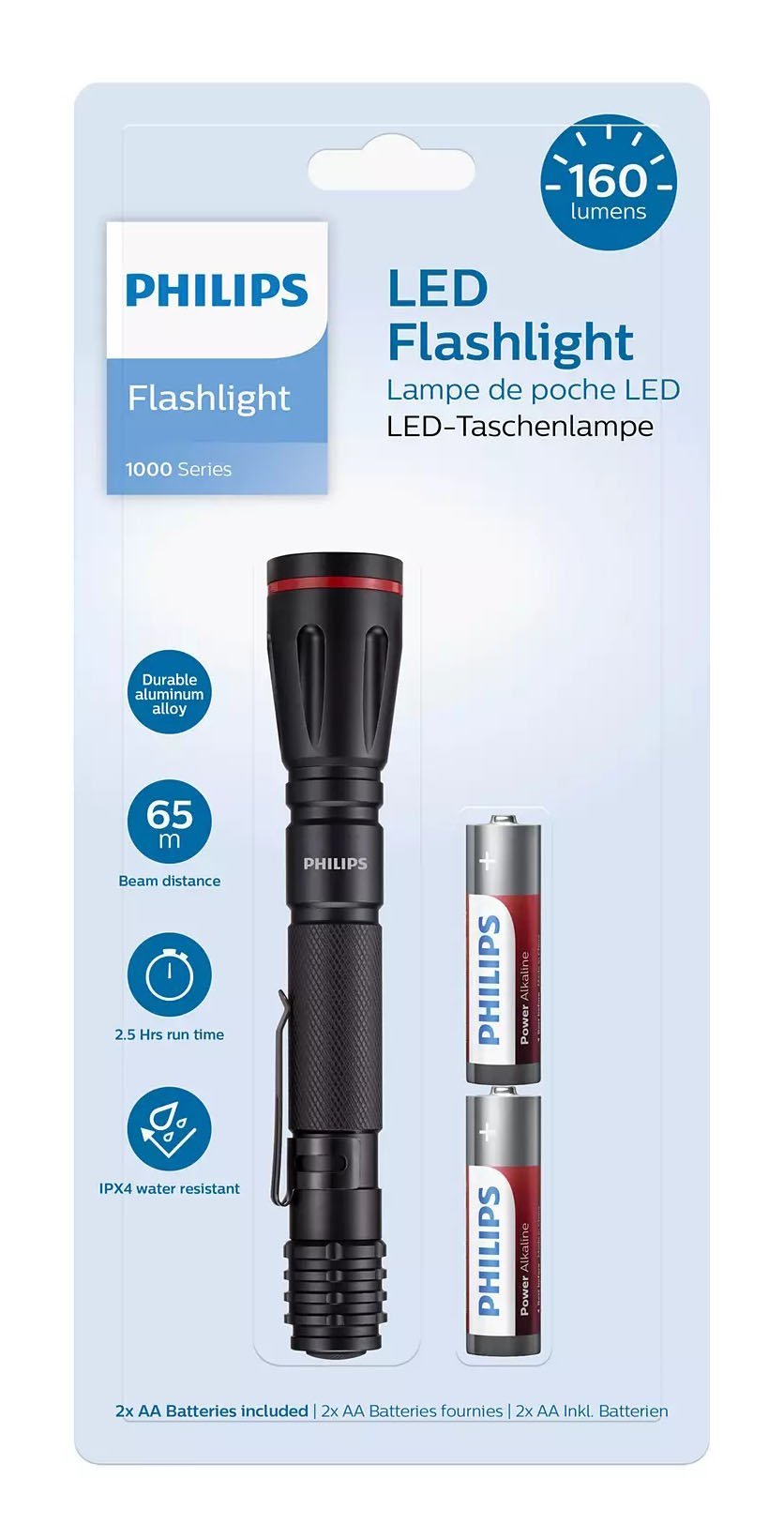 PHILIPS φορητός φακός LED SFL1001P-10, 1000 series, 160lm, μαύρος - Image 2